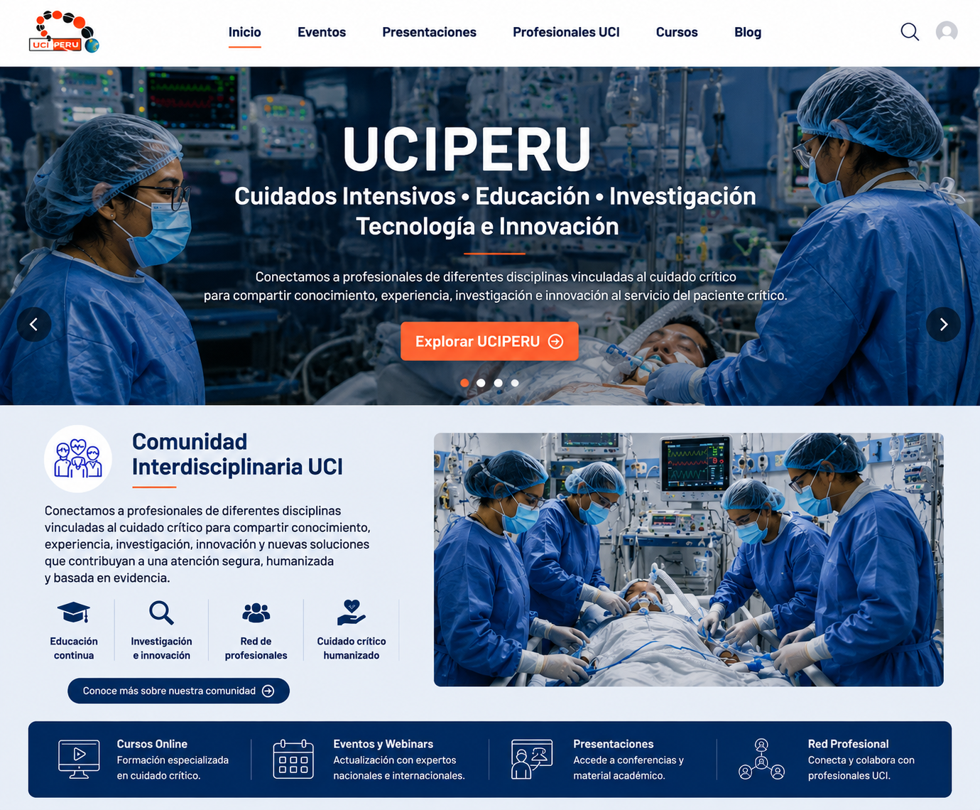 Equipo interdisciplinario de UCI atendiendo a un paciente con mascarillas y gorros de protección