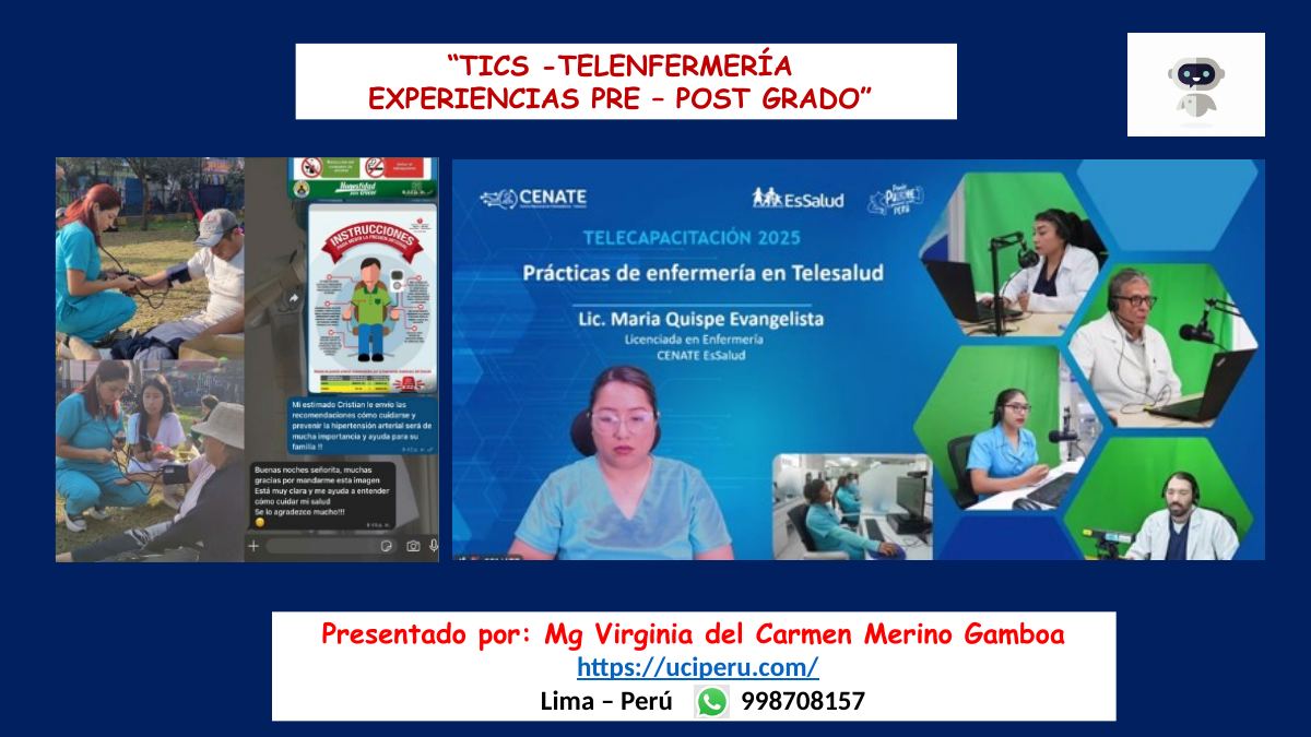 Diapositiva sobre TICS en Telenfermería y experiencias antes y después del posgrado